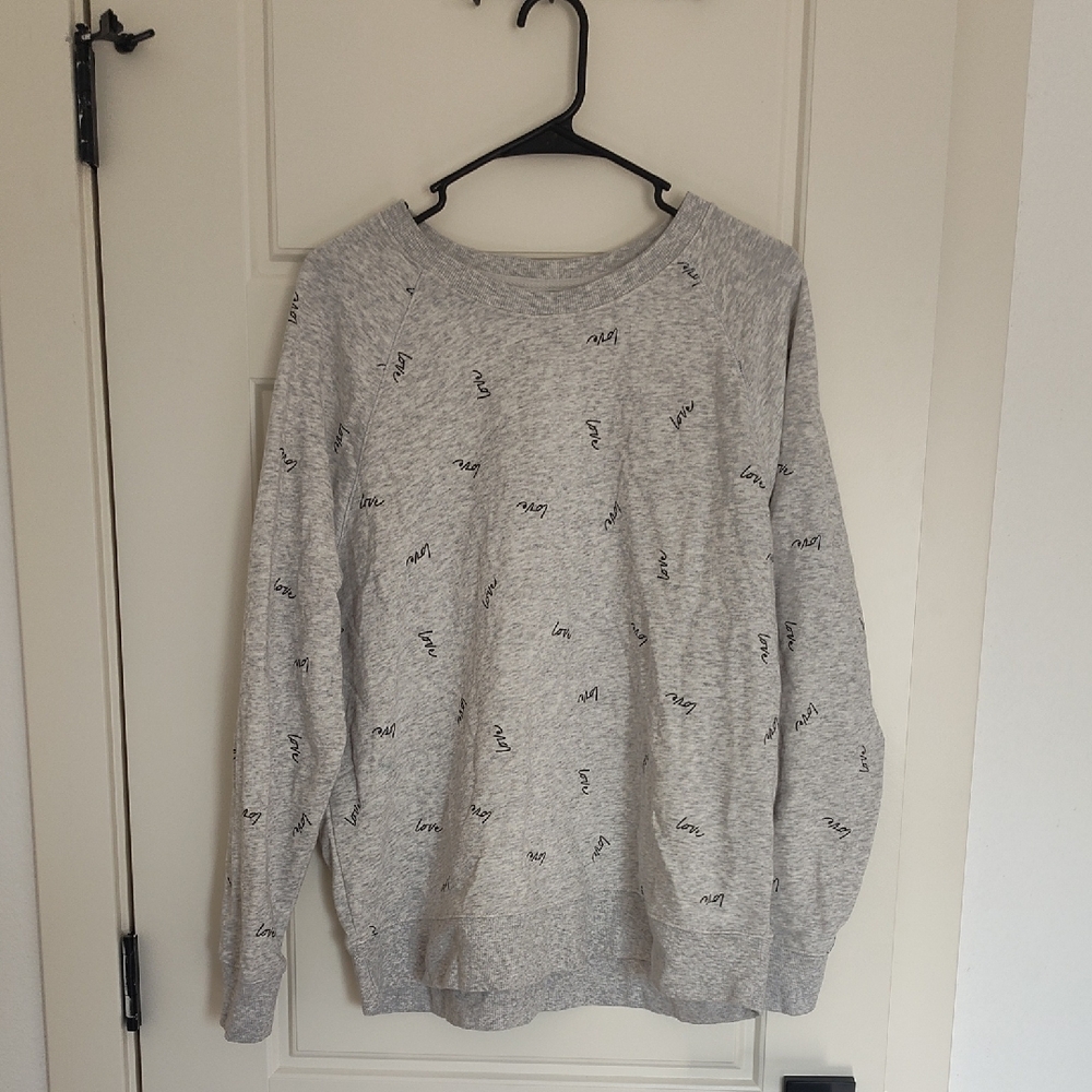 Old Navy Light Gray Pullover Sweatshirt with Small Black Script
